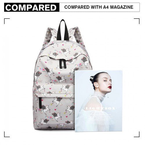 E1401 UN - Miss Lulu Large Backpack Unicorn Print - Grey - Easy Luggage