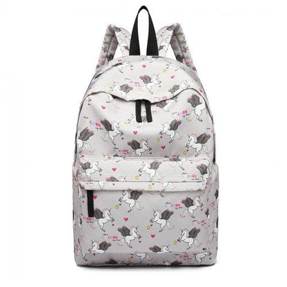 E1401 UN - Miss Lulu Large Backpack Unicorn Print - Grey - Easy Luggage