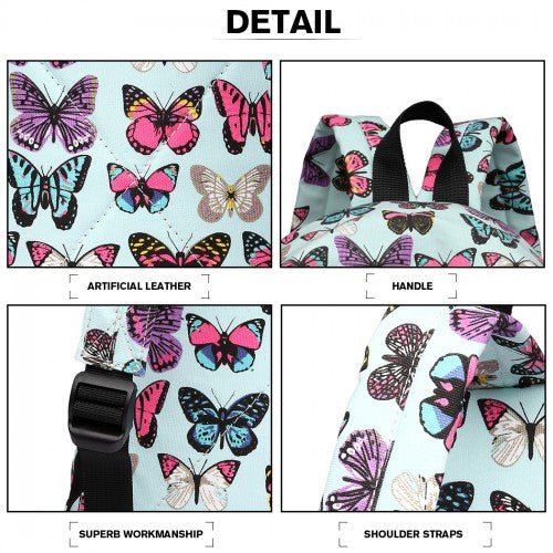 E1401B - Miss Lulu Large Backpack Butterfly Blue - Easy Luggage