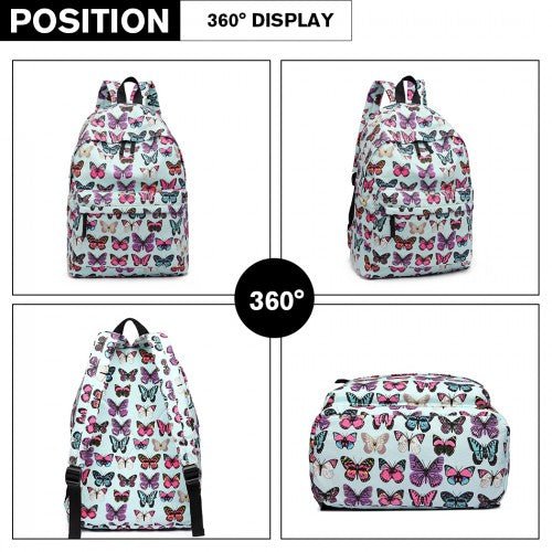 E1401B - Miss Lulu Large Backpack Butterfly Blue - Easy Luggage