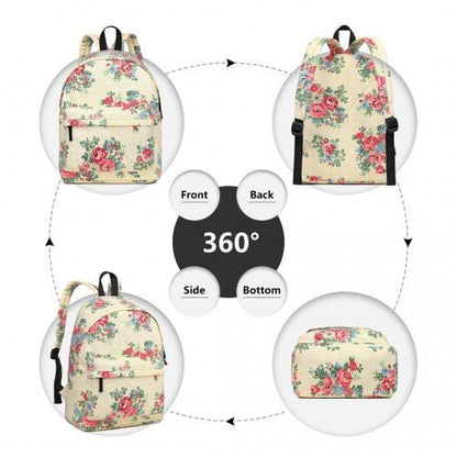 E1401F - Miss Lulu Large Backpack Flower Polka Dot - Beige - Easy Luggage