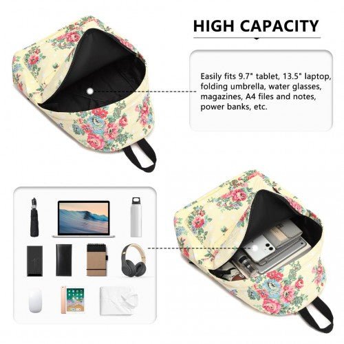 E1401F - Miss Lulu Large Backpack Flower Polka Dot - Beige - Easy Luggage