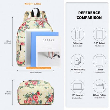 E1401F - Miss Lulu Large Backpack Flower Polka Dot - Beige - Easy Luggage