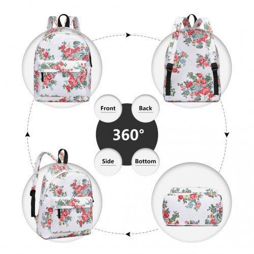 E1401F - Miss Lulu Large Backpack Flower Polka Dot - White - Easy Luggage