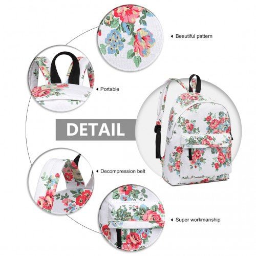 E1401F - Miss Lulu Large Backpack Flower Polka Dot - White - Easy Luggage