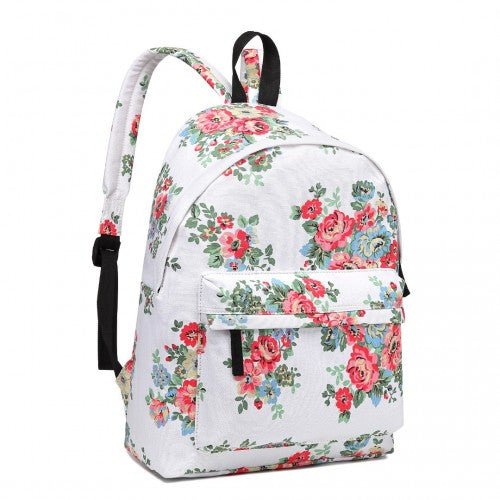 E1401F - Miss Lulu Large Backpack Flower Polka Dot - White - Easy Luggage