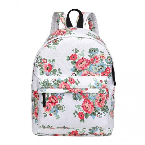 E1401F - Miss Lulu Large Backpack Flower Polka Dot - White - Easy Luggage