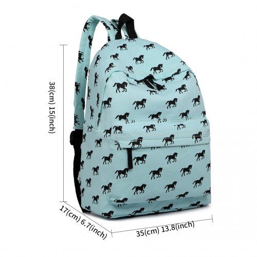 E1401H - Miss Lulu Horse - Print Cotton Canvas School Backpack - Blue - Easy Luggage