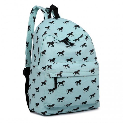 E1401H - Miss Lulu Horse - Print Cotton Canvas School Backpack - Blue - Easy Luggage