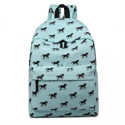 E1401H - Miss Lulu Horse - Print Cotton Canvas School Backpack - Blue - Easy Luggage