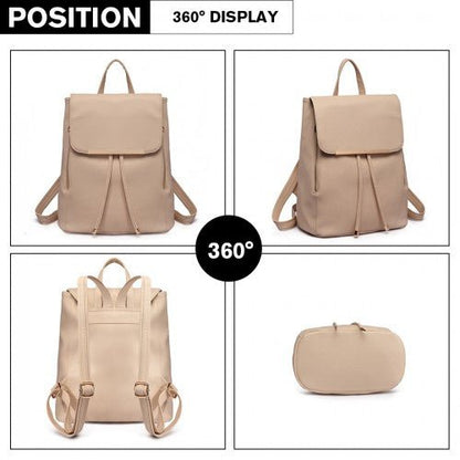 E1669 - Miss Lulu Faux Leather Stylish Fashion Backpack - Beige - Easy Luggage