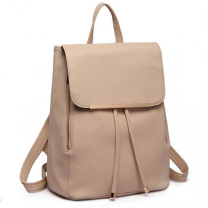 E1669 - Miss Lulu Faux Leather Stylish Fashion Backpack - Beige - Easy Luggage