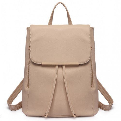 E1669 - Miss Lulu Faux Leather Stylish Fashion Backpack - Beige - Easy Luggage