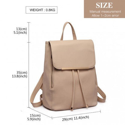 E1669 - Miss Lulu Faux Leather Stylish Fashion Backpack - Beige - Easy Luggage