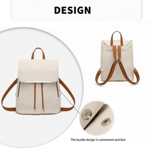 E1669 - Miss Lulu Faux Leather Stylish Fashion Backpack - Beige And Brown - Easy Luggage