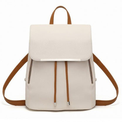 E1669 - Miss Lulu Faux Leather Stylish Fashion Backpack - Beige And Brown - Easy Luggage