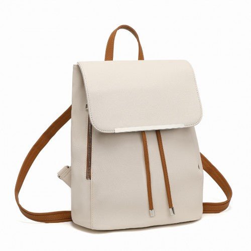 E1669 - Miss Lulu Faux Leather Stylish Fashion Backpack - Beige And Brown - Easy Luggage