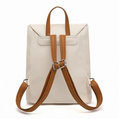 E1669 - Miss Lulu Faux Leather Stylish Fashion Backpack - Beige And Brown - Easy Luggage