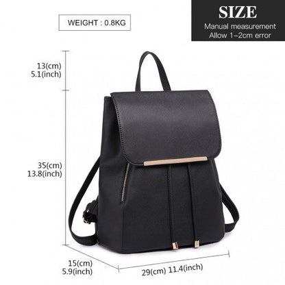 E1669 - Miss Lulu Faux Leather Stylish Fashion Backpack - Black - Easy Luggage