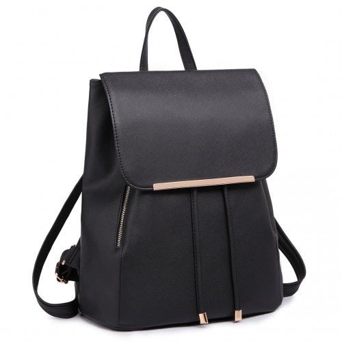 E1669 - Miss Lulu Faux Leather Stylish Fashion Backpack - Black - Easy Luggage