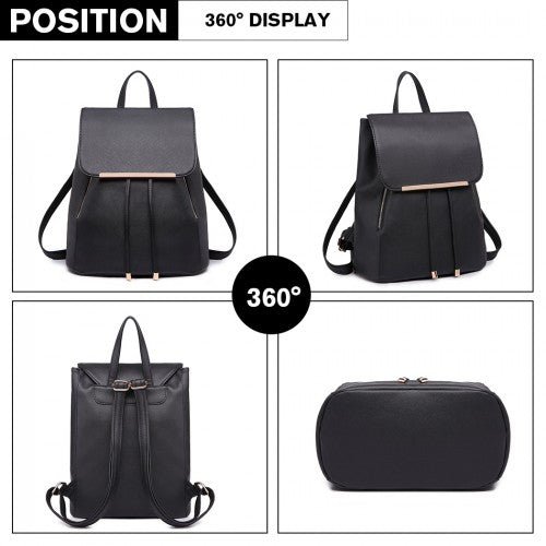 E1669 - Miss Lulu Faux Leather Stylish Fashion Backpack - Black - Easy Luggage