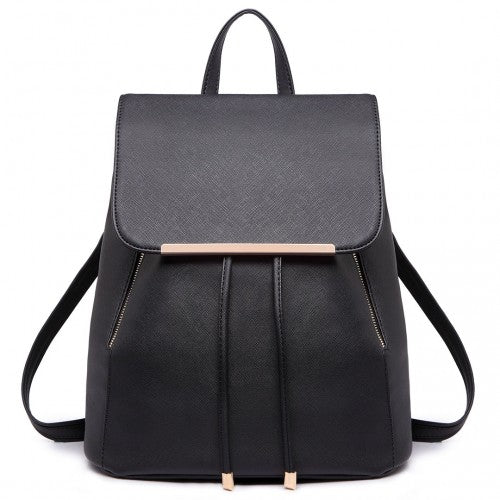 E1669 - Miss Lulu Faux Leather Stylish Fashion Backpack - Black - Easy Luggage