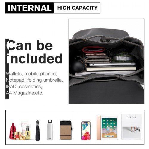 E1669 - Miss Lulu Faux Leather Stylish Fashion Backpack - Grey - Easy Luggage