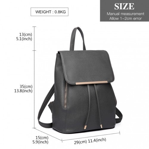 E1669 - Miss Lulu Faux Leather Stylish Fashion Backpack - Grey - Easy Luggage