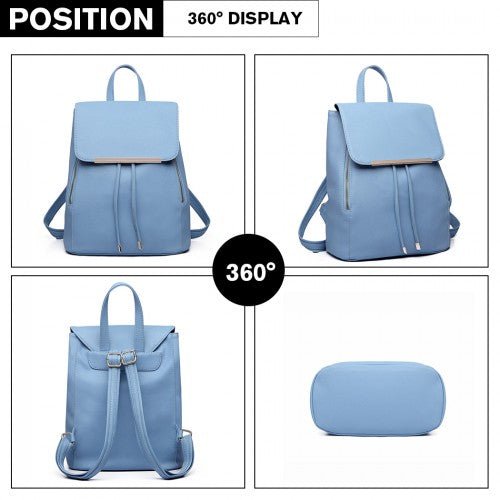 E1669 - Miss Lulu Faux Leather Stylish Fashion Backpack - Light Blue - Easy Luggage