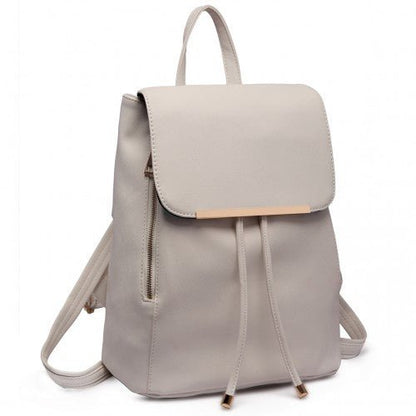 E1669 - Miss Lulu Faux Leather Stylish Fashion Backpack - Light Grey - Easy Luggage