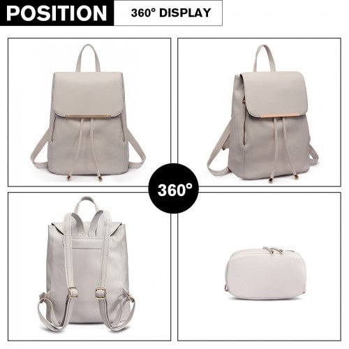 E1669 - Miss Lulu Faux Leather Stylish Fashion Backpack - Light Grey - Easy Luggage