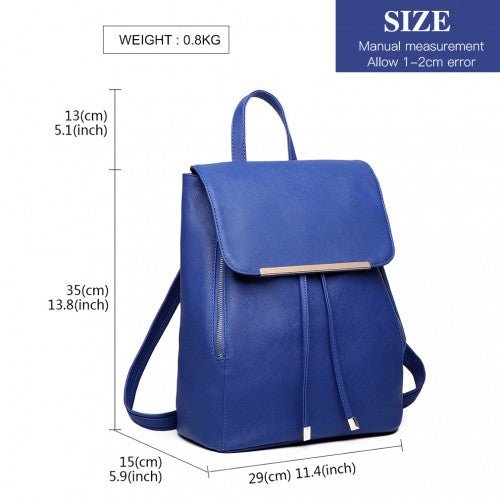 E1669 - Miss Lulu Faux Leather Stylish Fashion Backpack - Navy - Easy Luggage