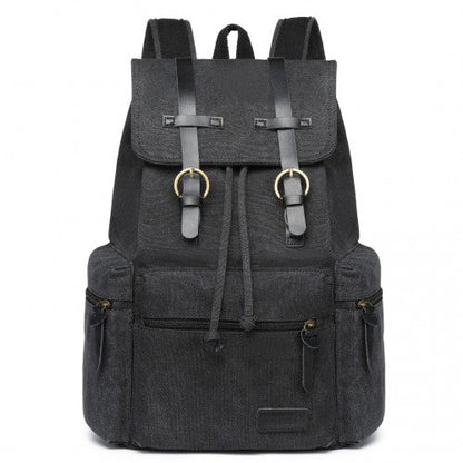 E1672 - Kono Large Multi Function Leather Details Canvas Backpack - Black - Easy Luggage