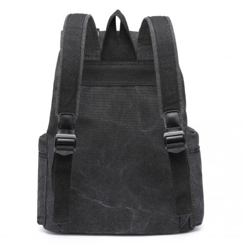 E1672 - Kono Large Multi Function Leather Details Canvas Backpack - Black - Easy Luggage