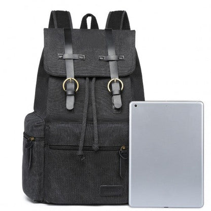 E1672 - Kono Large Multi Function Leather Details Canvas Backpack - Black - Easy Luggage