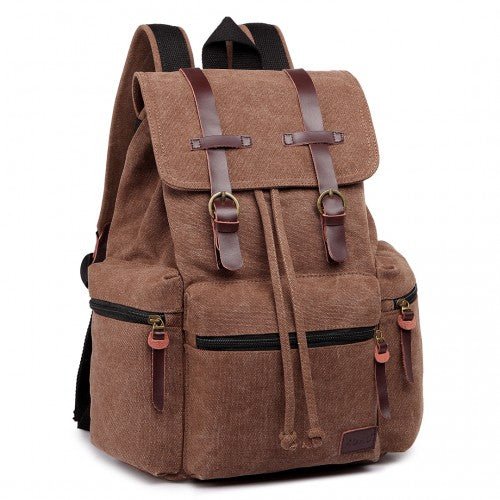 E1672 - Kono Large Multi Function Leather Details Canvas Backpack - Coffee - Easy Luggage