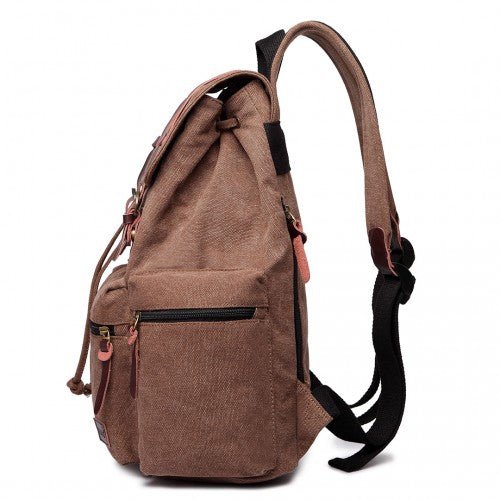 E1672 - Kono Large Multi Function Leather Details Canvas Backpack - Coffee - Easy Luggage