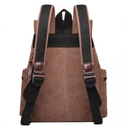 E1672 - Kono Large Multi Function Leather Details Canvas Backpack - Coffee - Easy Luggage