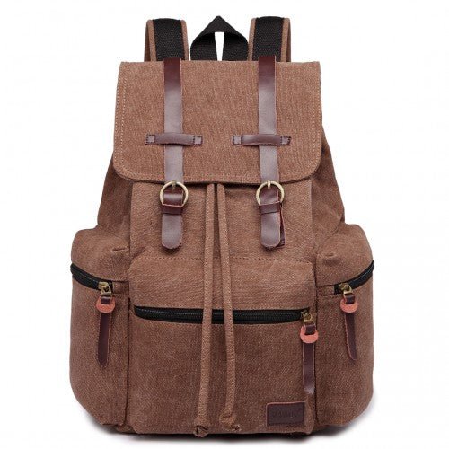 E1672 - Kono Large Multi Function Leather Details Canvas Backpack - Coffee - Easy Luggage