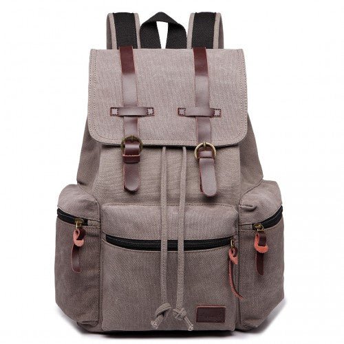 E1672 - Kono Large Multi Function Leather Details Canvas Backpack - Grey - Easy Luggage