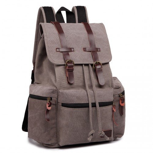 E1672 - Kono Large Multi Function Leather Details Canvas Backpack - Grey - Easy Luggage