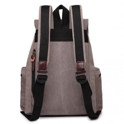 E1672 - Kono Large Multi Function Leather Details Canvas Backpack - Grey - Easy Luggage