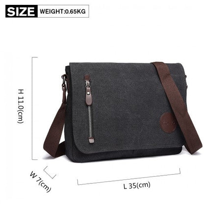 E1824 - 1 - Kono RFID - Blocking Retro Style Canvas Cross Body Messenger Bag - Black - Easy Luggage