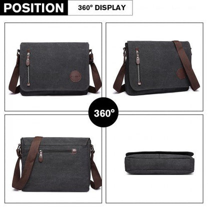 E1824 - 1 - Kono RFID - Blocking Retro Style Canvas Cross Body Messenger Bag - Black - Easy Luggage