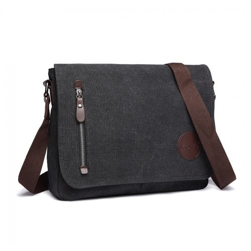 E1824 - 1 - Kono RFID - Blocking Retro Style Canvas Cross Body Messenger Bag - Black - Easy Luggage