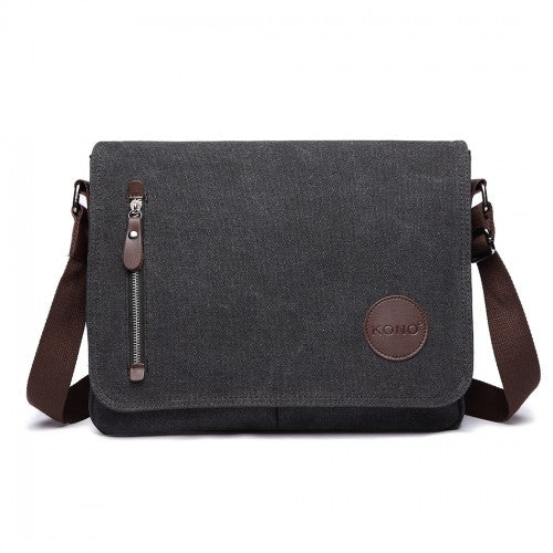 E1824 - 1 - Kono RFID - Blocking Retro Style Canvas Cross Body Messenger Bag - Black - Easy Luggage