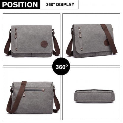 E1824 - 1 - Kono RFID - Blocking Retro Style Canvas Cross Body Messenger Bag - Grey - Easy Luggage