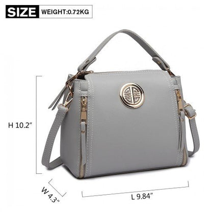 E1851 - Miss Lulu Leather Look Dual Zipped Handbag - Grey - Easy Luggage