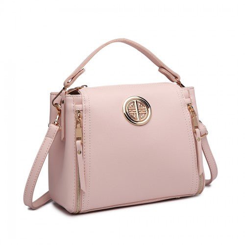 E1851 - Miss Lulu Leather Look Dual Zipped Handbag - Pink - Easy Luggage