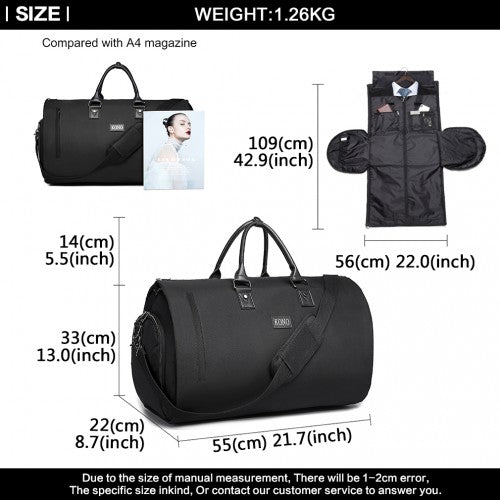 E1918 - Kono Travel Suit Garment Duffel Bag - Black - Easy Luggage